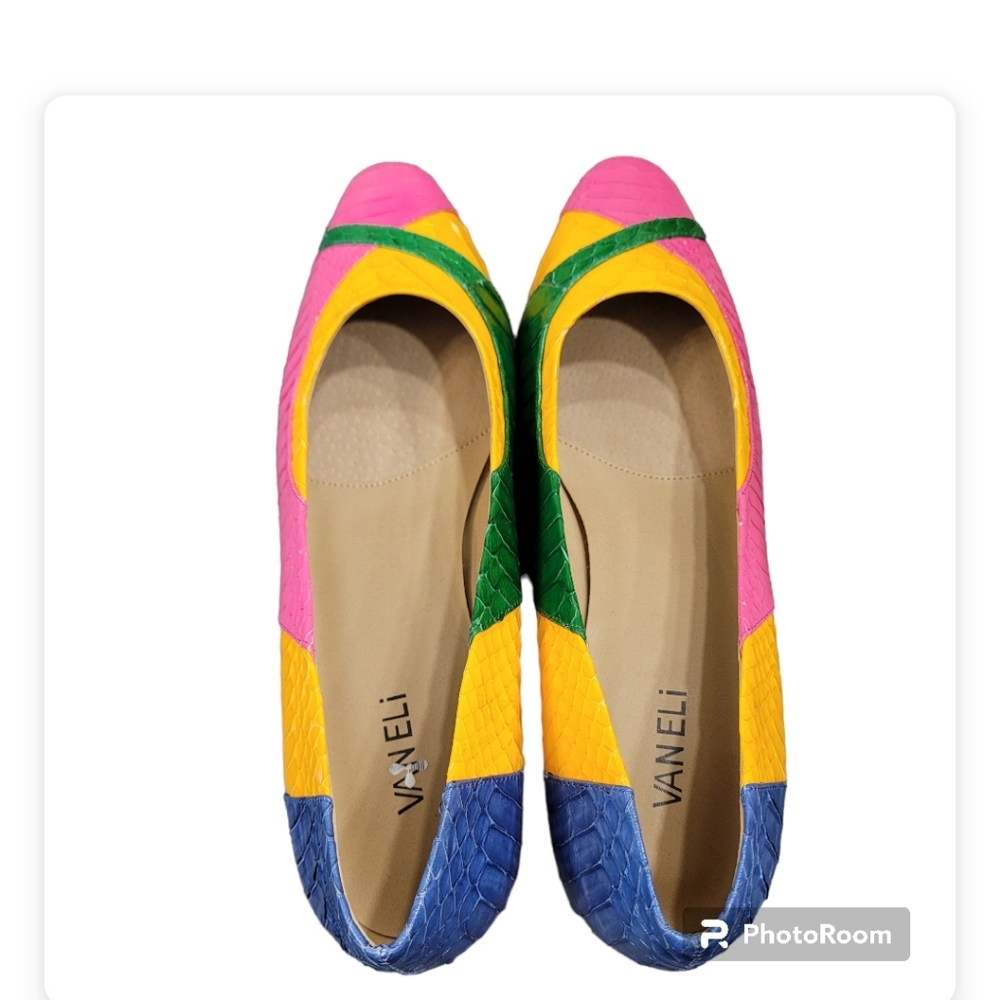 Vaneli dress shoes. Pink,green, yellow, and blue. Size 11.